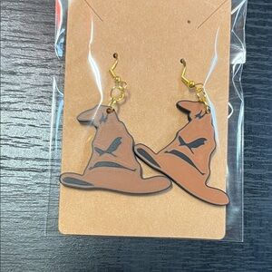 Whimsical Tan Sorting Hat Earrings Gold Plated Hypoallergenic